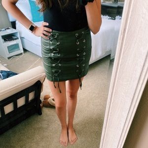 Green leather skirt